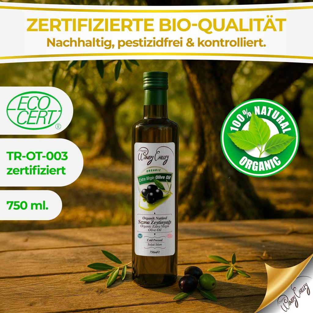 Olivenöl 750 ml | Extra nativ und Kaltgepresst | Olivenöl in Glasflasche