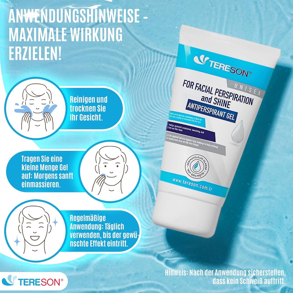 Tereson 2x Antitranspirant Gel 50 ml, Starkes Schwitzen,Bei Schwitzen im Gesicht