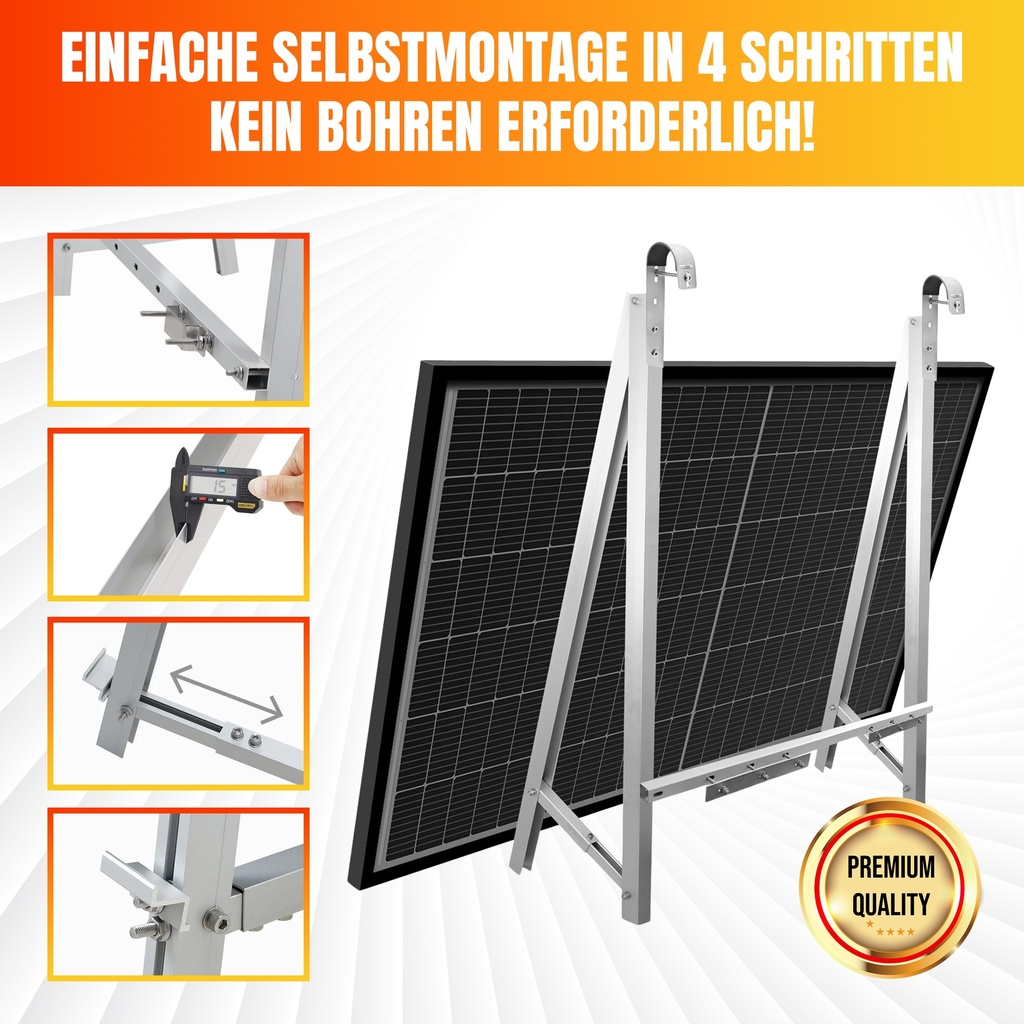 PV-UNIVERSALHALTER KOMLETTSET ZUR MONTAGE VON EINEM PV-MODUL AN GELÄENDER/WAND