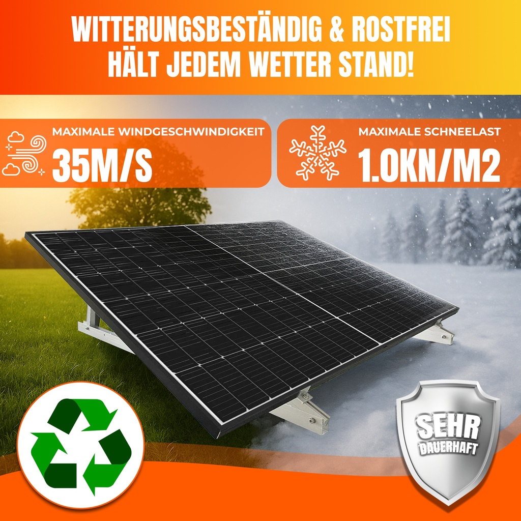 PV-UNIVERSALHALTER KOMLETTSET ZUR MONTAGE VON EINEM PV-MODUL AN GELÄENDER/WAND