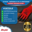 Beybi | 12 Paar Arbeitshandschuhe - Polyester, Nitril 1/2-Beschichtung