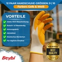 Beybi | 12 Paar Arbeitshandschuhe - Polyester, Nitrile Palm Coated, glatt