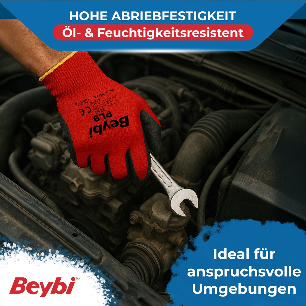 Beybi | 12 Paar Arbeitshandschuhe – Polyester, Latex-beschichtet, rutschfest