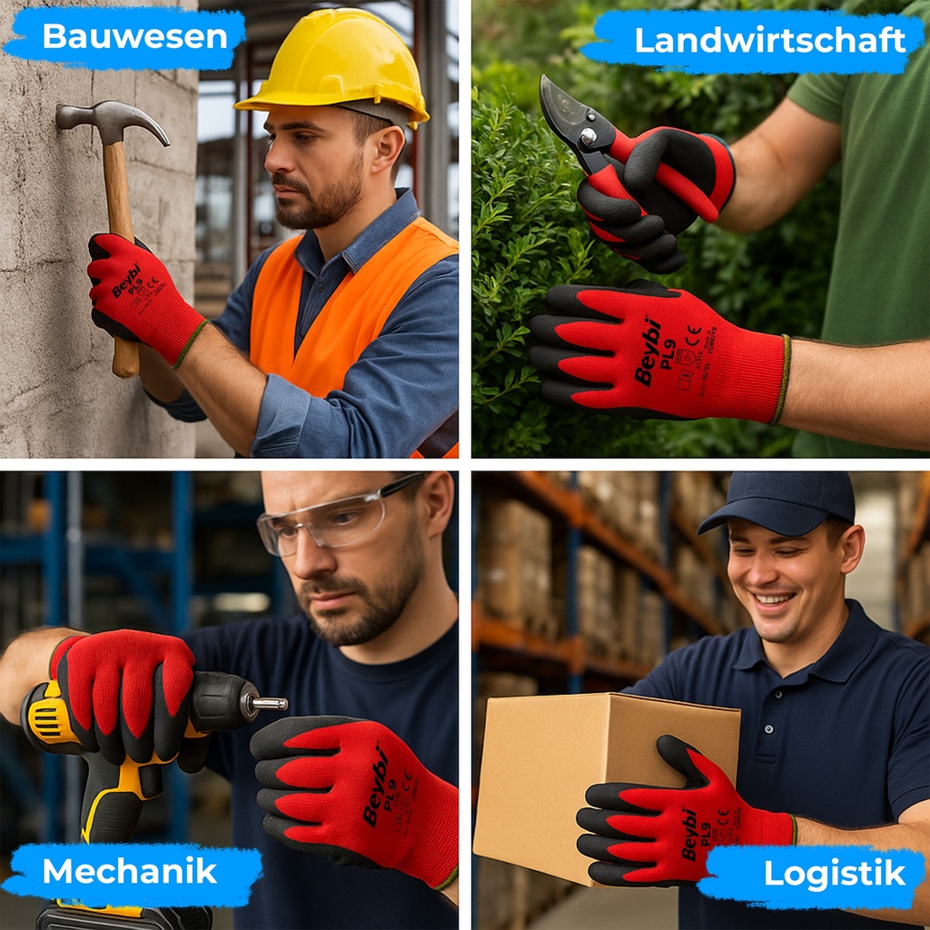 Beybi | 12 Paar Arbeitshandschuhe – Polyester, Latex-beschichtet, rutschfest