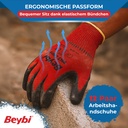 Beybi| 12 Paar Arbeitshandschuhe - Polyester, Nitrile 1/2 Coated, rutschfest