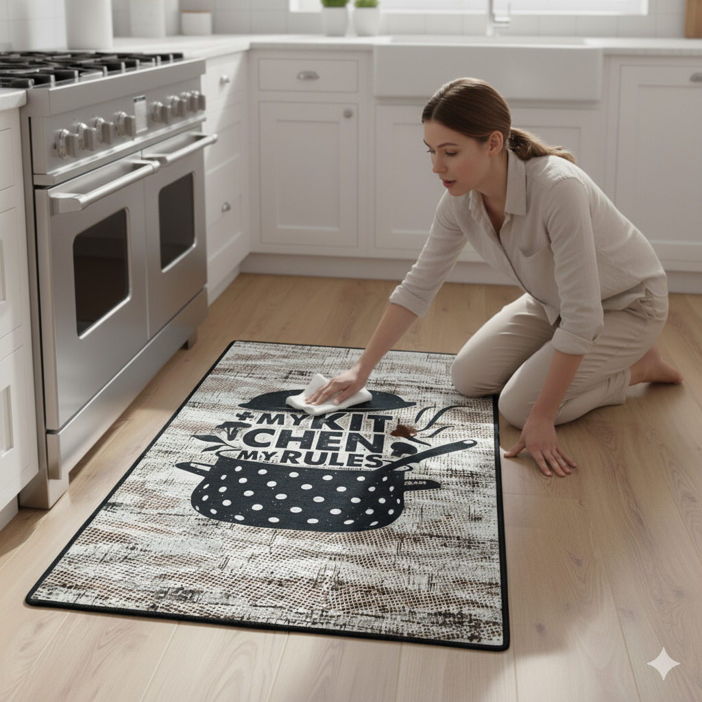 miqna Küchenteppich Grau Weiß Schwarz, rutschfest – Design My Kitchen Rules