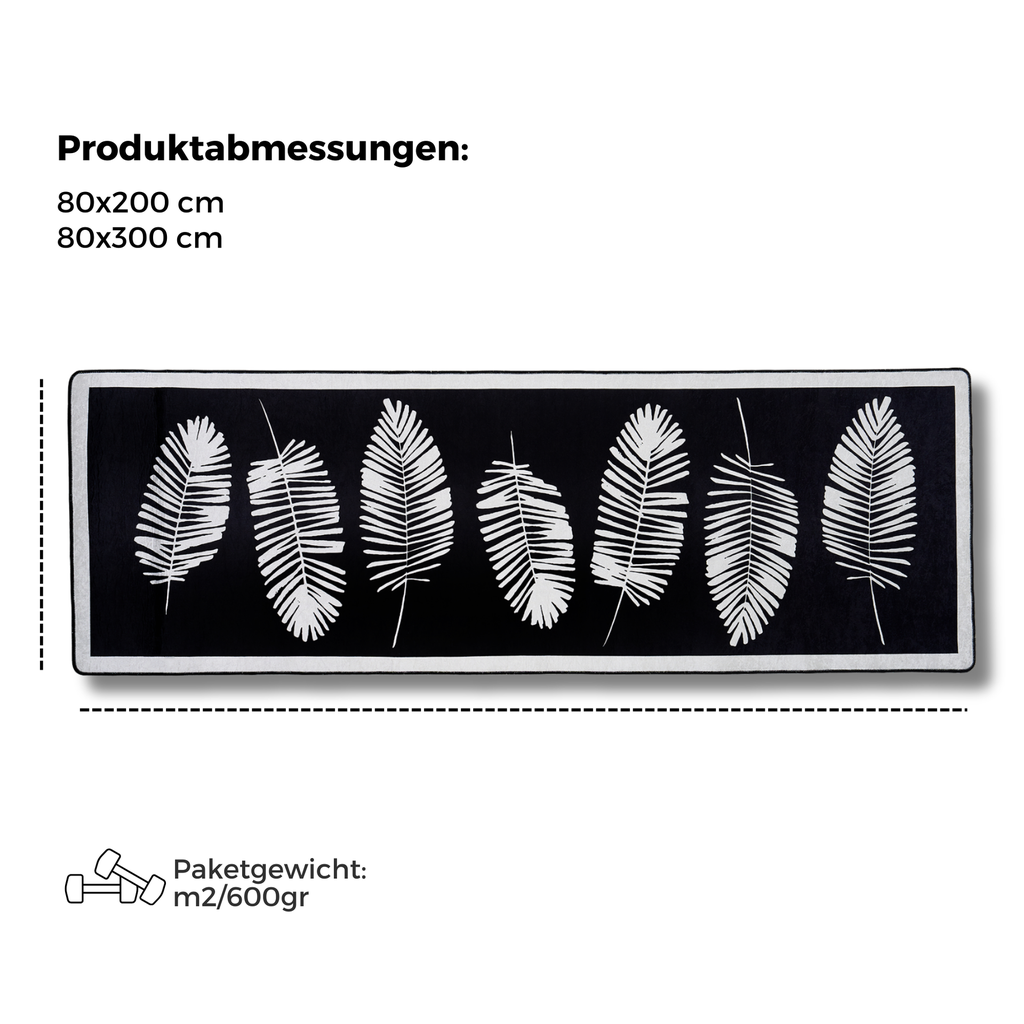 miqna Kurzflor Teppich Modern Geometrisch Hoja Schwarz 80x200 Rutschfest