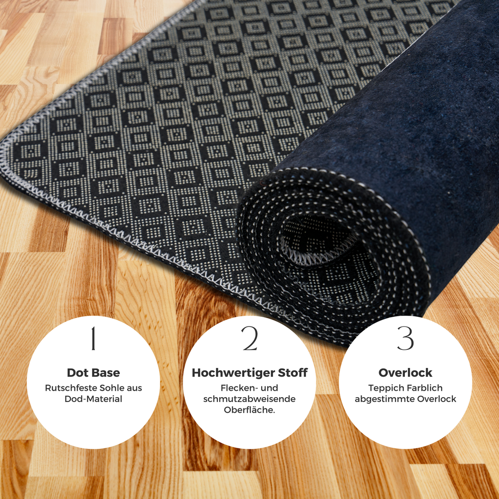 miqna Küchenteppich, rutschfeste Küchenläufer, Waschbarer Küchen Teppich, Schwarz