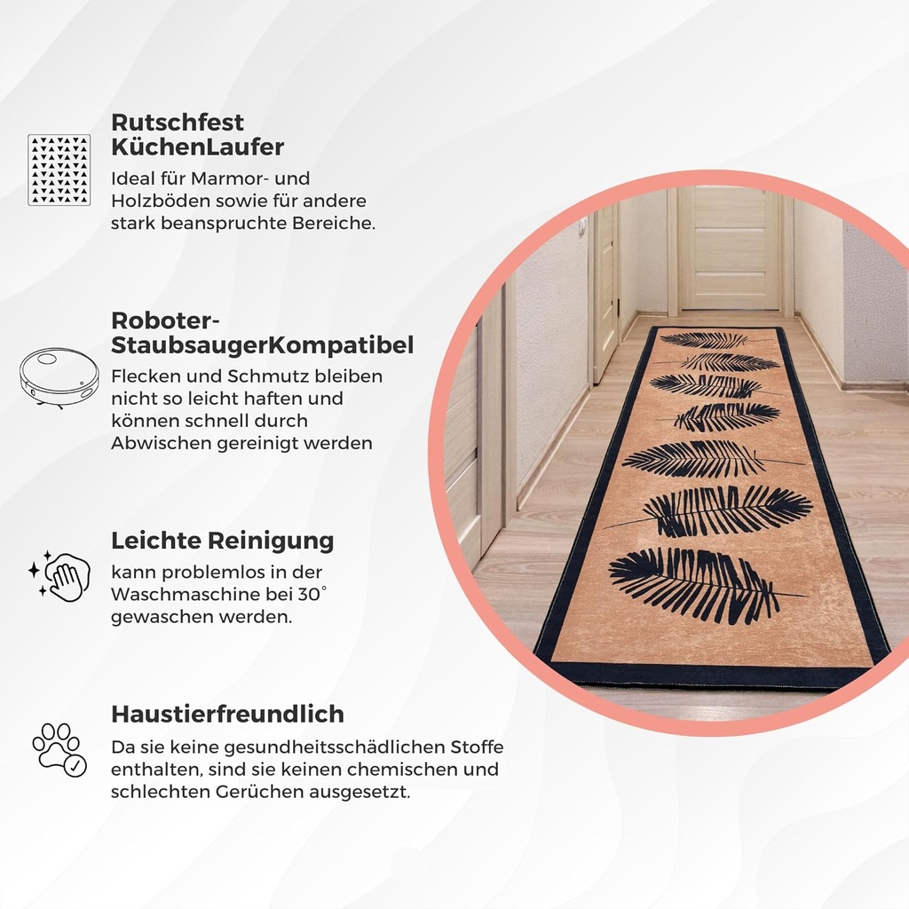 miqna Wohnzimmer Teppich Kurzflor Modern Läufer beige schwarz weiß 80x300 cm