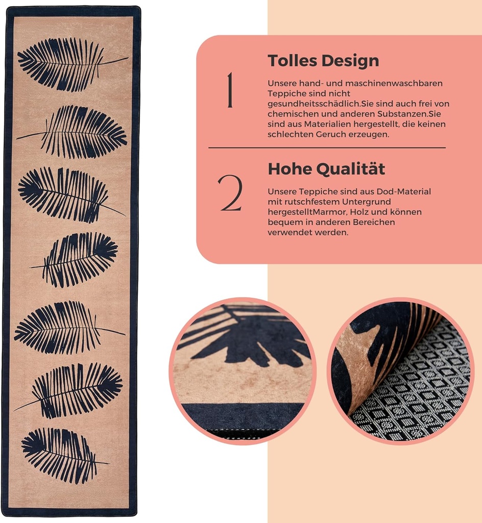miqna Wohnzimmer Teppich Kurzflor Modern Läufer beige schwarz weiß 80x300 cm