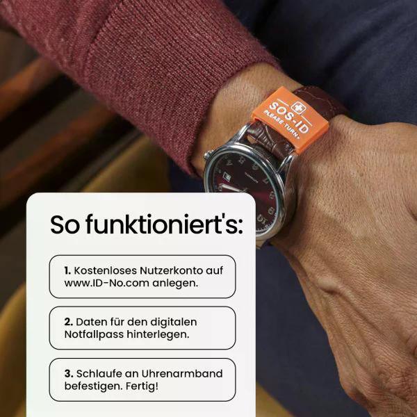 SOS-ID Armbandschlaufe. Innovativ und angenehm zu tragen.  Orange