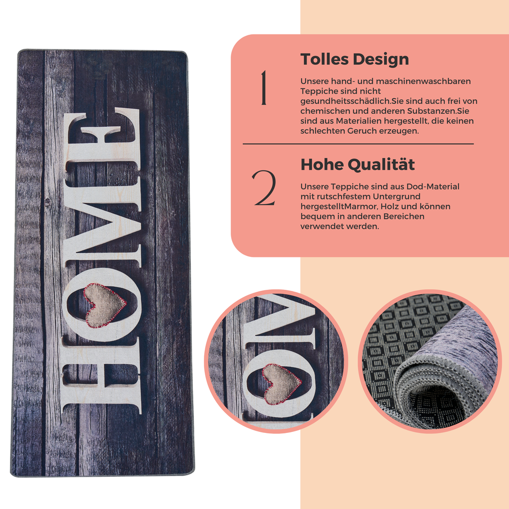 miqna Teppich Moderner Küchenteppich Gel Läufer Grau Weiß Schwarz 60x150 cm