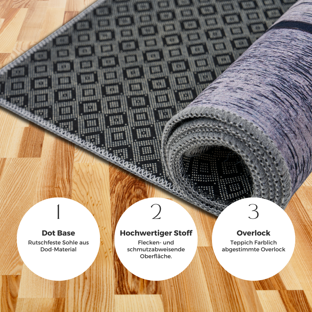 miqna Teppich Moderner Küchenteppich Gel Läufer Grau Weiß Schwarz 60x150 cm