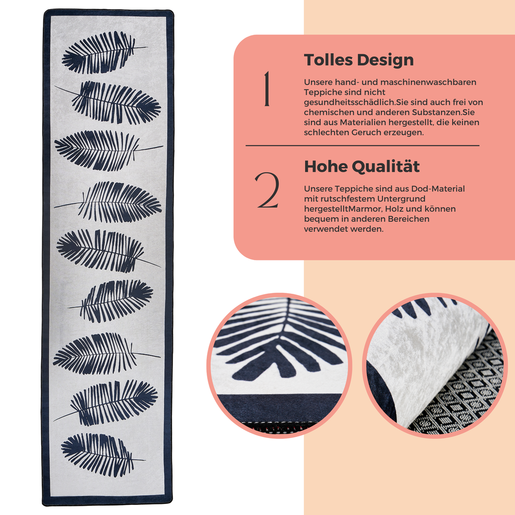 miqna Moderner Küchenläufer Waschbar Rutschfest Teppich Schwarz Weiß