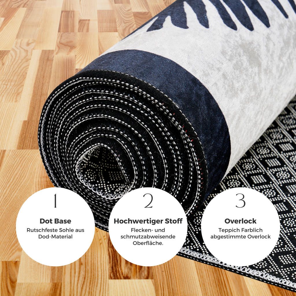 miqna Moderner Küchenläufer Waschbar Rutschfest Teppich Schwarz Weiß