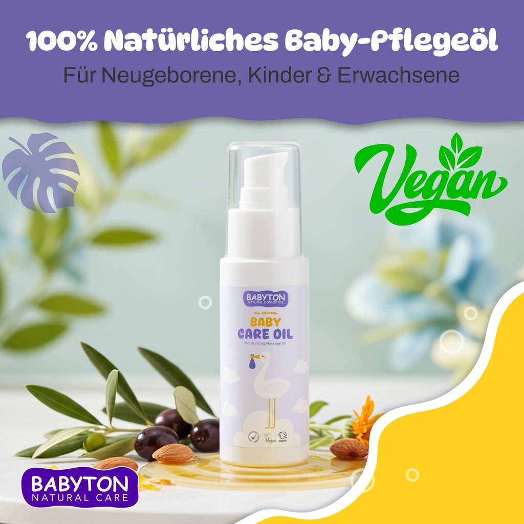 Babyton Baby Pflegeöl 50 ml | Natürliches Calendula-Aprikose Öl für empfindliche Haut