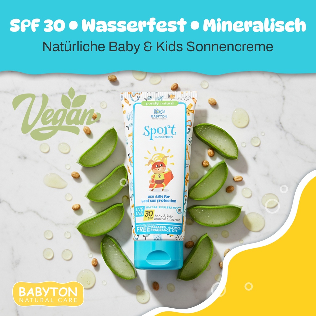 Babyton Mineral Sonnencreme SPF 30 für Babys & Kinder, Wasserfest, Sanft