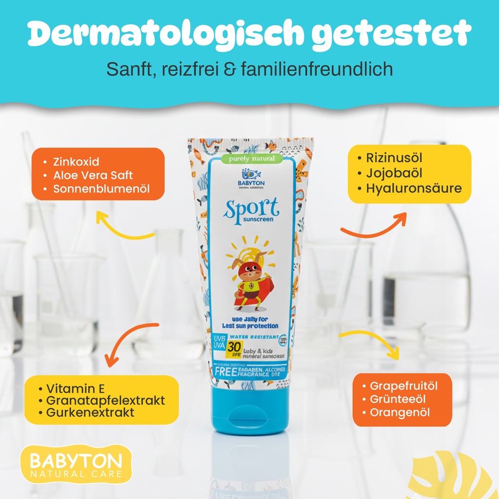 Babyton Mineral Sonnencreme SPF 30 für Babys & Kinder, Wasserfest, Sanft