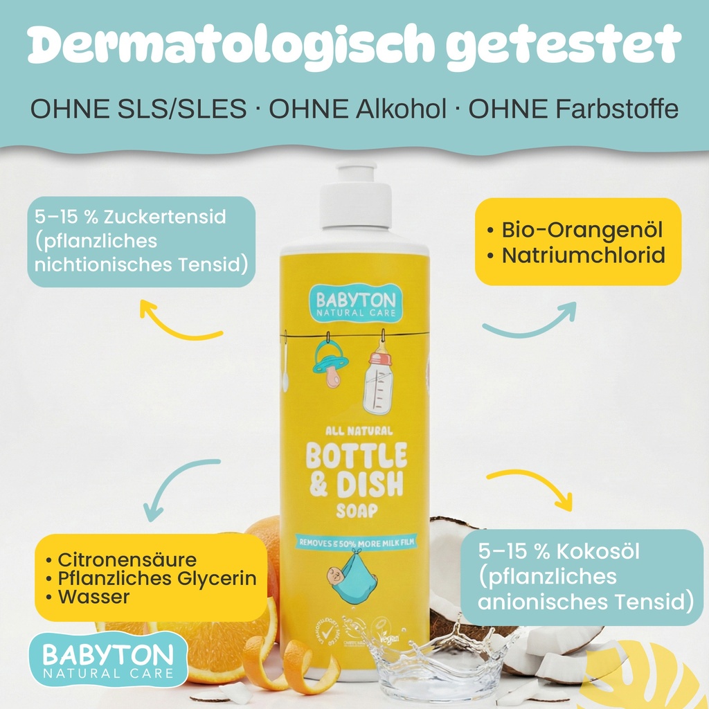 Babyton Babyflaschen Reiniger 500ml | Pflanzlich, Ungiftig, Leicht Abspülbar
