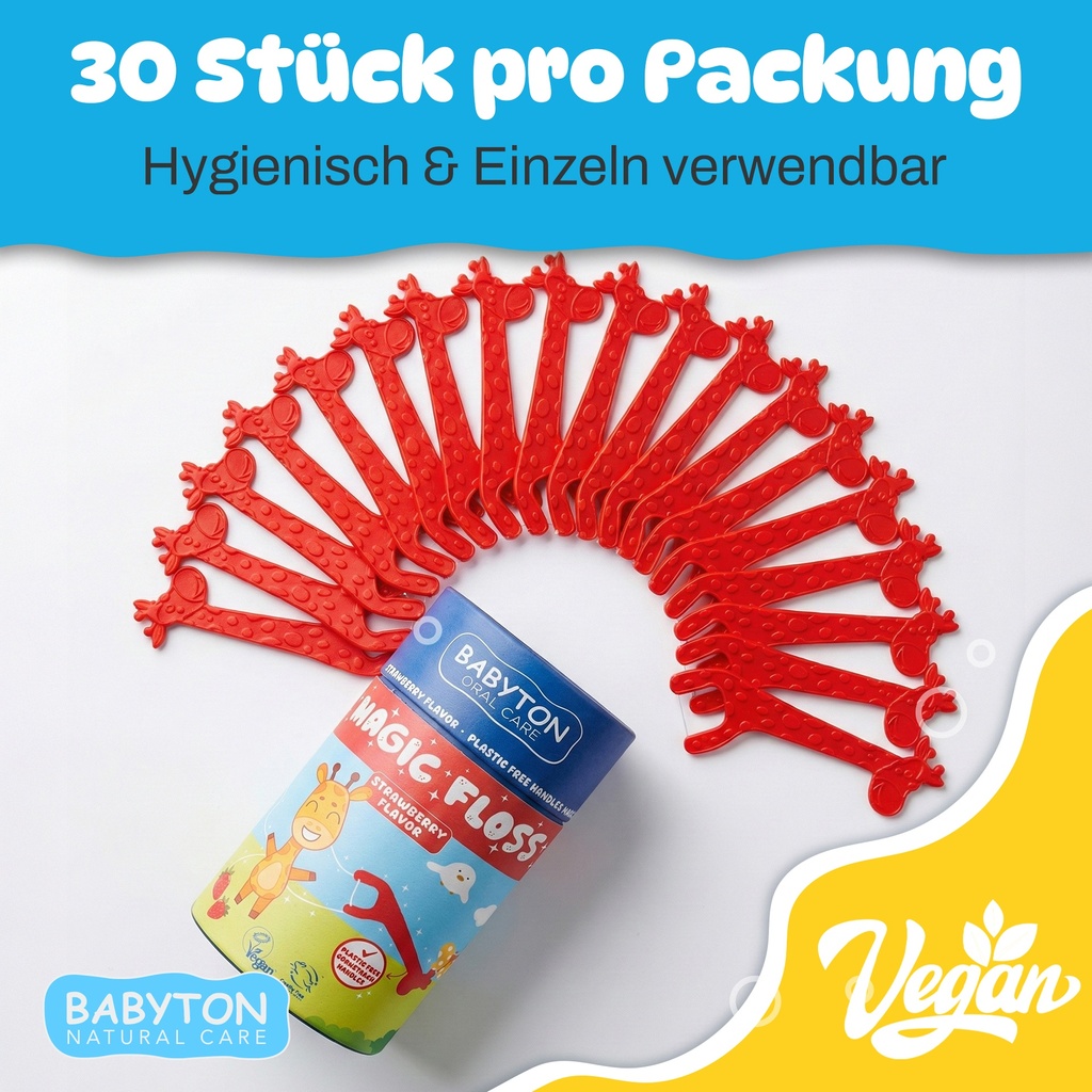 Babyton Magic Floss für Babys | 30 Stück sanfte Zahnseide Picks für empfindliches Zahnfleisch & Milchzähne, BPA-frei, PVC-frei, umweltfreundlich