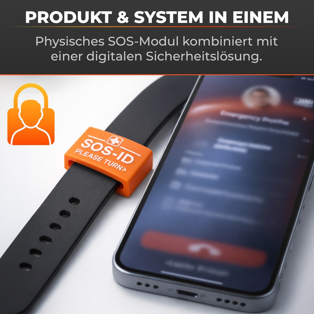 SOS-ID Armbandschlaufe. Innovativ und angenehm zu tragen.  Orange