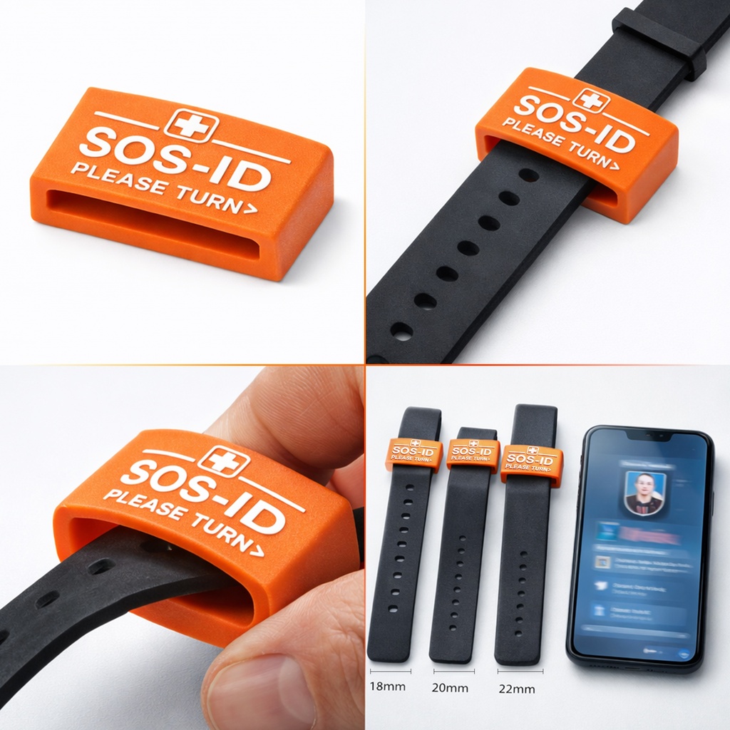 SOS-ID Armbandschlaufe. Innovativ und angenehm zu tragen.  Orange