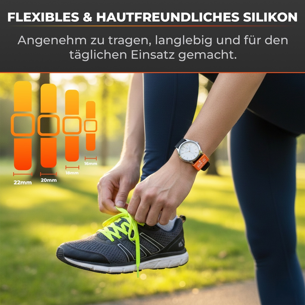 SOS-ID Armbandschlaufe. Innovativ und angenehm zu tragen.  Orange