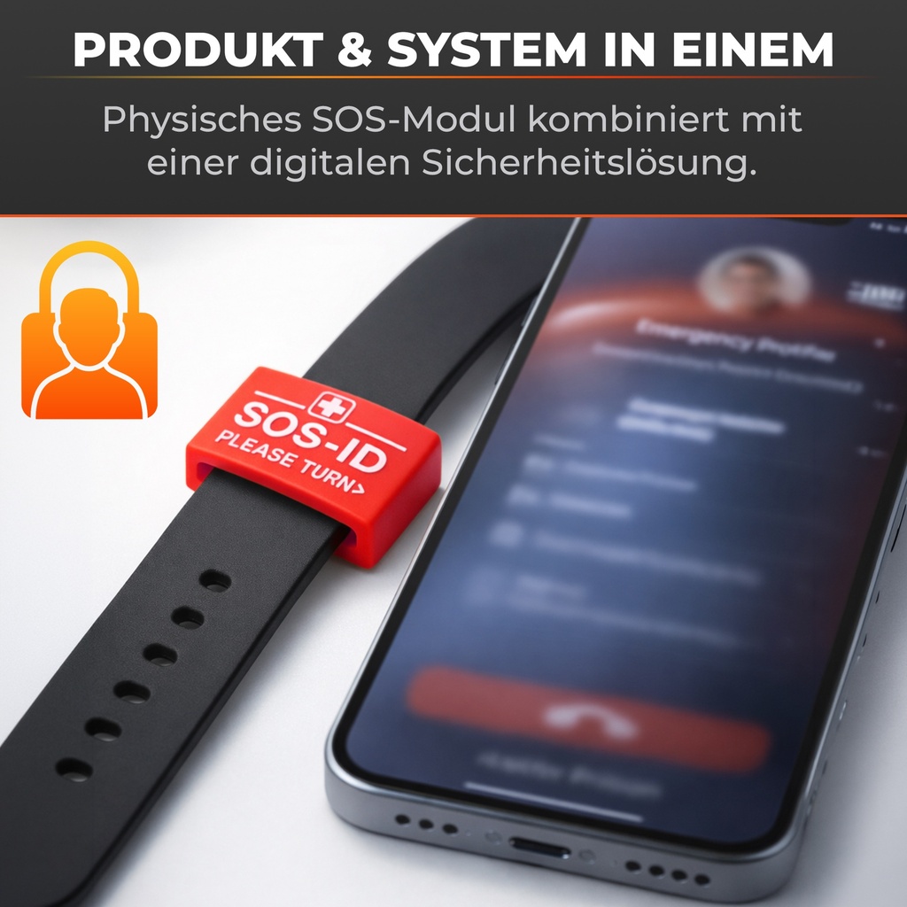 SOS-ID Armbandschlaufe. Innovativ und angenehm zu tragen. Rot