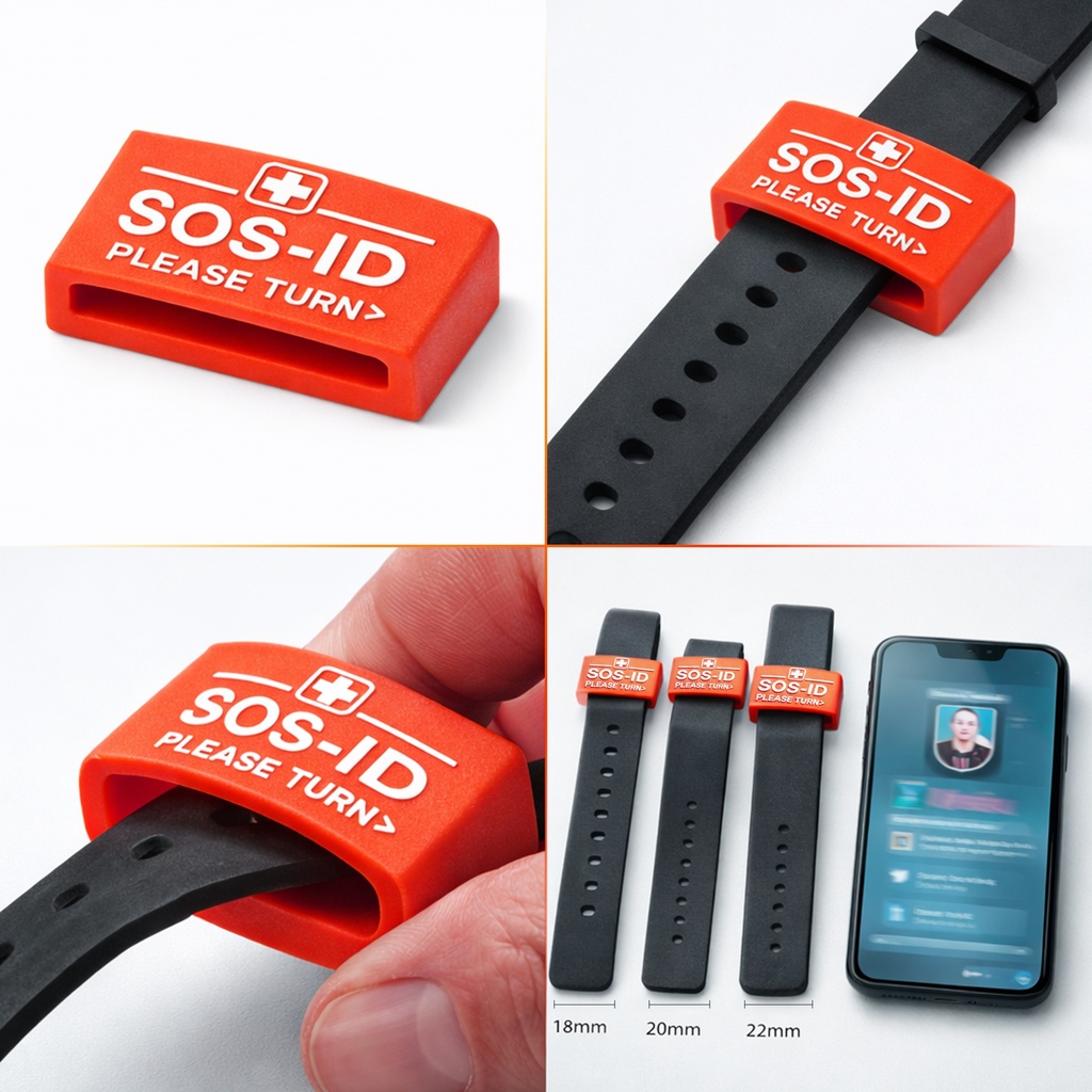 SOS-ID Armbandschlaufe. Innovativ und angenehm zu tragen. Rot
