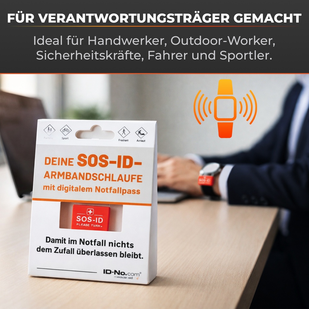 SOS-ID Armbandschlaufe. Innovativ und angenehm zu tragen. Rot