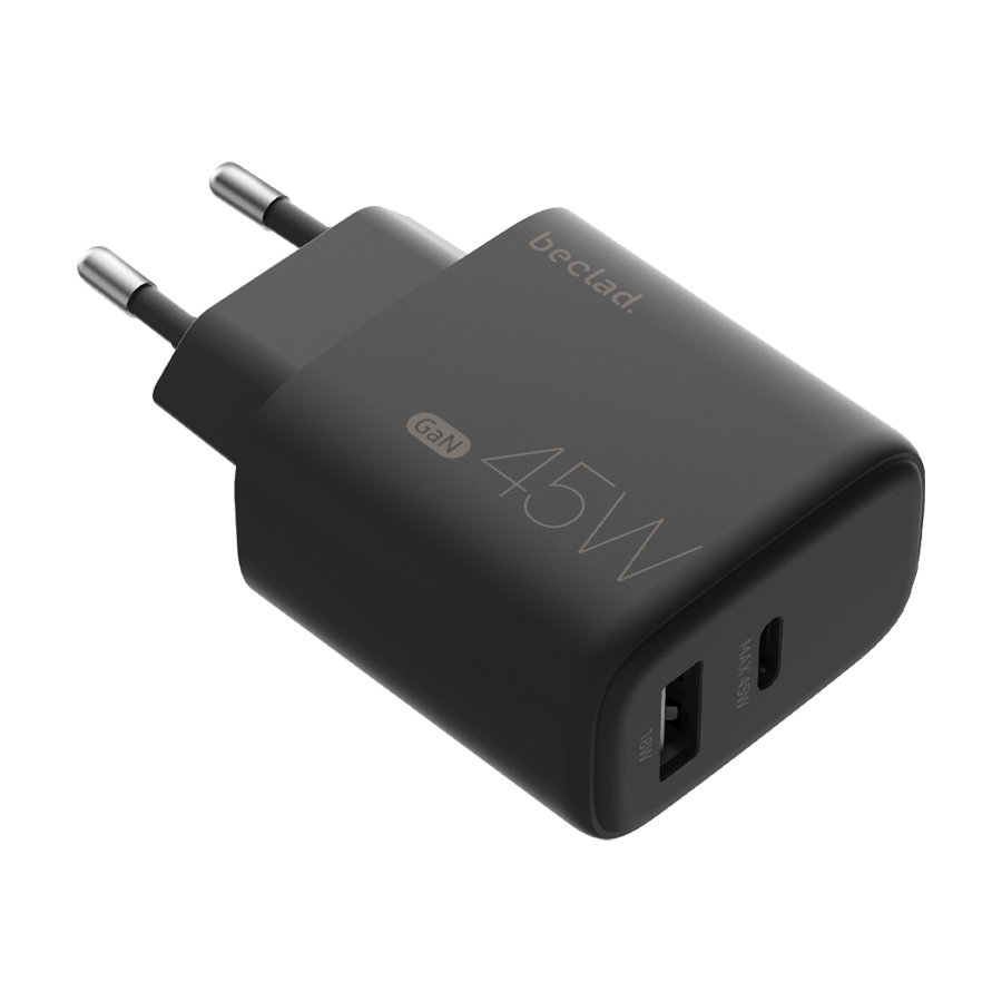 beclad. 45W USB C + USB A Ladegerät 2-Port Schnelladapter Schwarz
