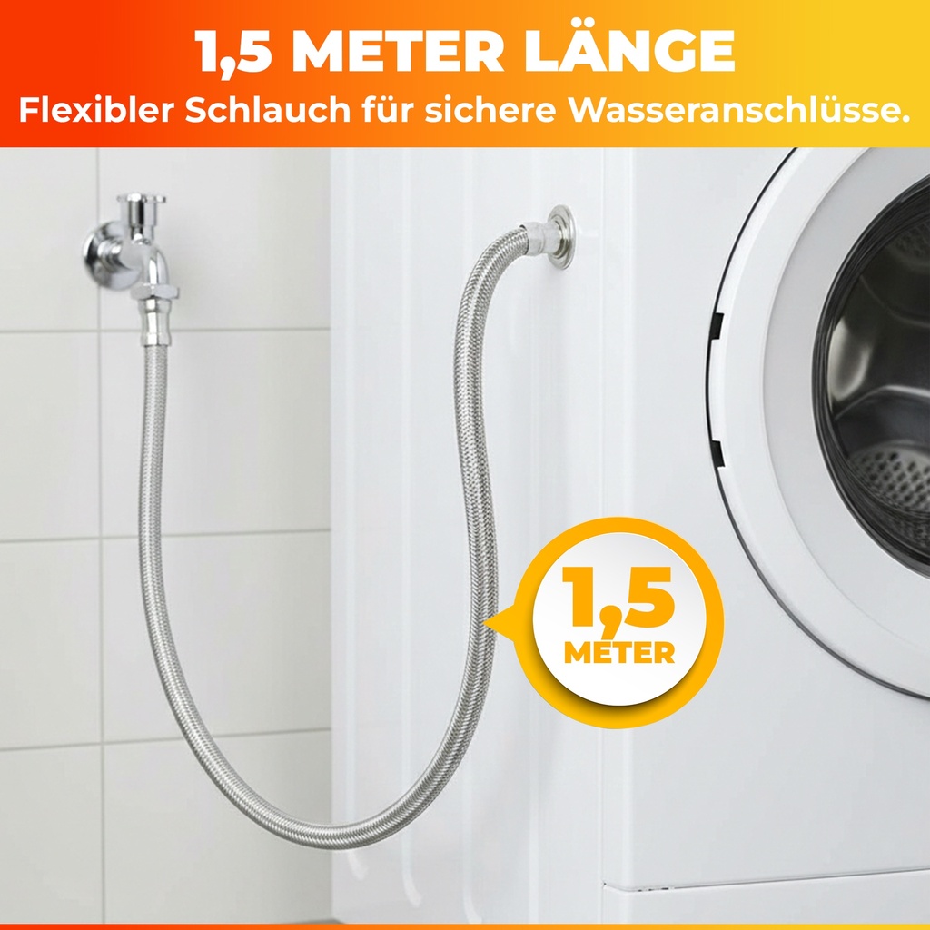 Flexibler 1.5 meter Anschlussschlauch aus Edelstahl für Wasseranschluss