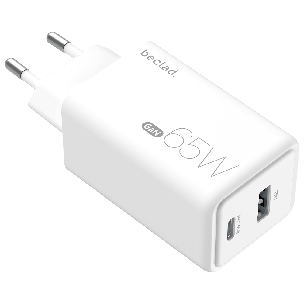 beclad. 65W 2 Port  Travel Adapter (C+A) WHITE BE-PT765WG-GR