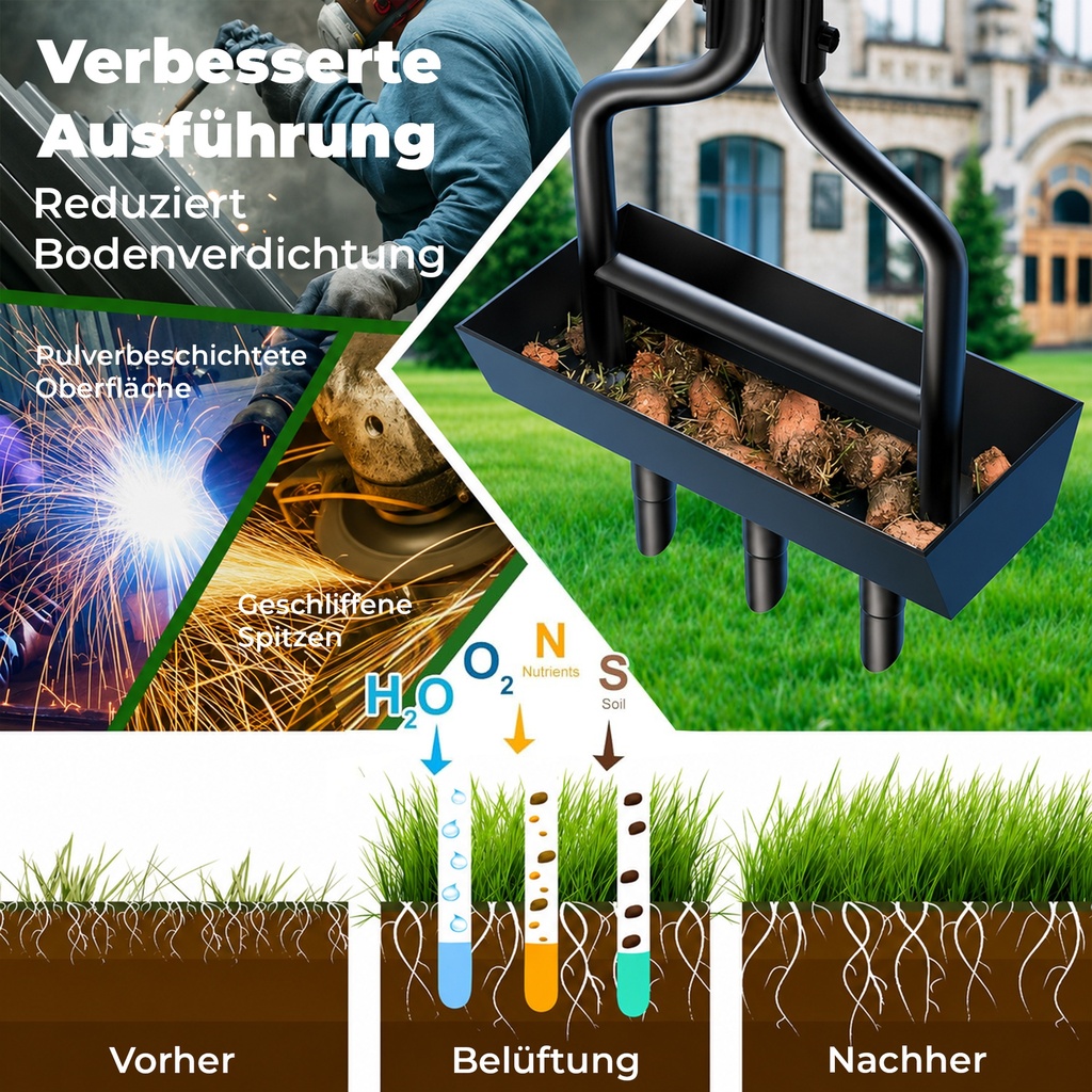 Kedoxi Manuell Rasenlüfter 3 Zinken, 38In Aerifizierer für Garten&Hof