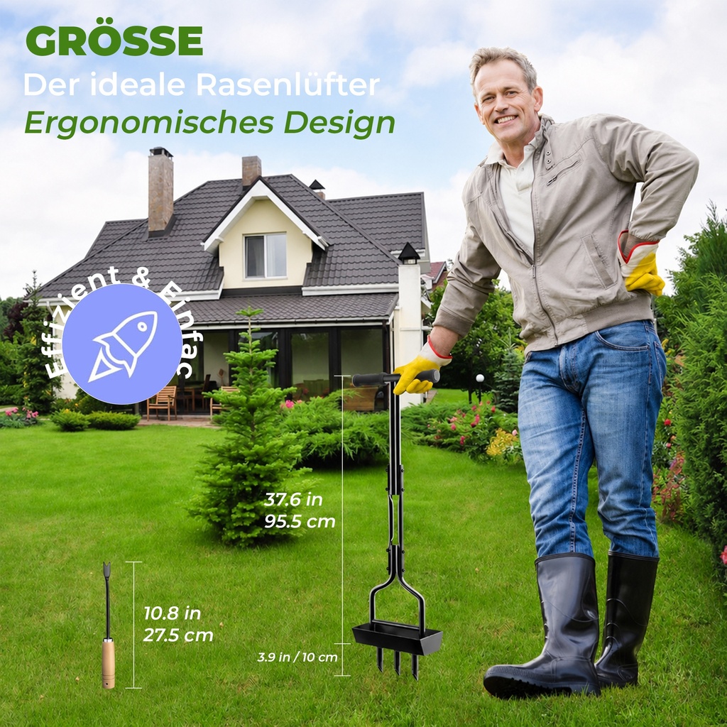 Kedoxi Manuell Rasenlüfter 3 Zinken, 38In Aerifizierer für Garten&Hof