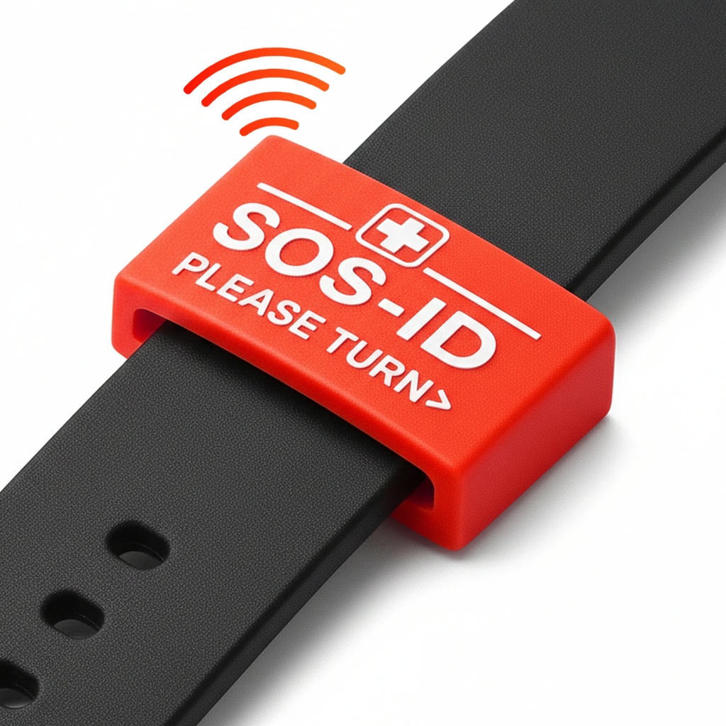 SOS-ID Armbandschlaufe. Innovativ und angenehm zu tragen. Rot