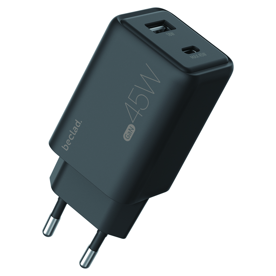 beclad. 45W 2 Port Travel Adapter (C+A Max 45W) BLACK BE-PT245BG-GR
