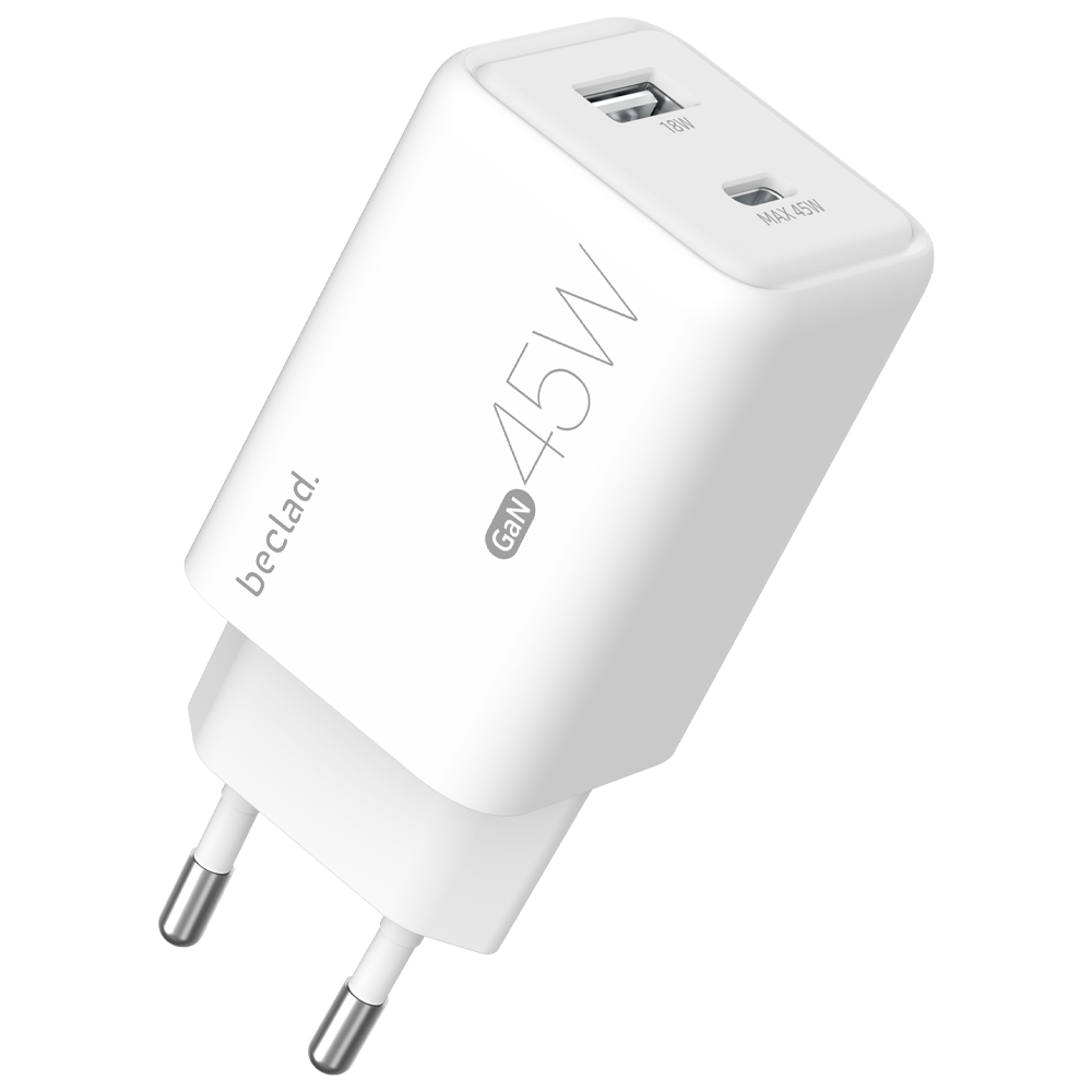 beclad. 45W 2 Port Travel Adapter (C+A Max 45W) WHITE BE-PT245WG-GR