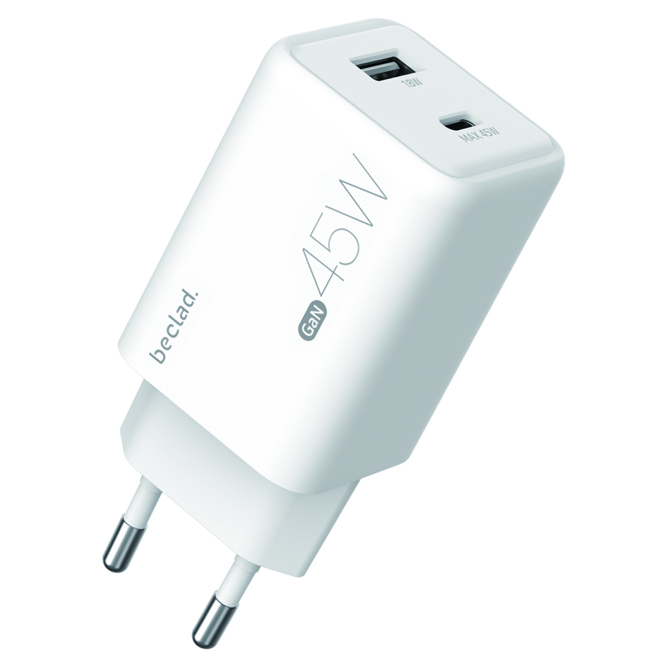 beclad. 45W 2 Port Travel Adapter (C+A Max 45W) WHITE BE-PT245WG-GR