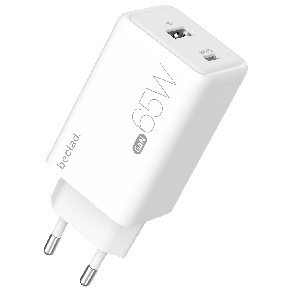 beclad. 65W 2 Port  Travel Adapter (C+A) WHITE BE-PT765WG-GR