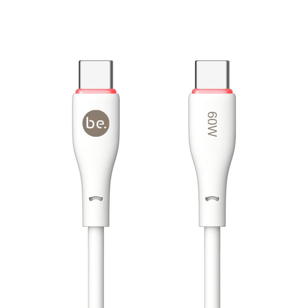 beclad. 60W C to C Silicone Charging Cable White BE-PC260WG-GR