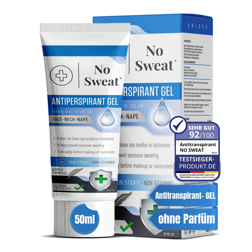 No Sweat Antitranspirant Gel 50ml - Stark gegen Schwitzen im Gesicht, Hals, Nacken
