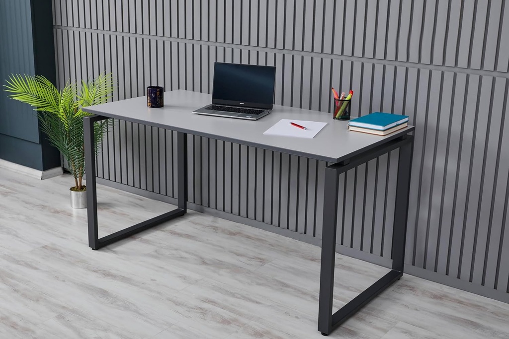 MMX METAL Schreibtisch aus Metall, Hellgrau farbene Platte und schwarzes Gestell, Computertisch, einfache Montage, 140 x 70 x 73 cm