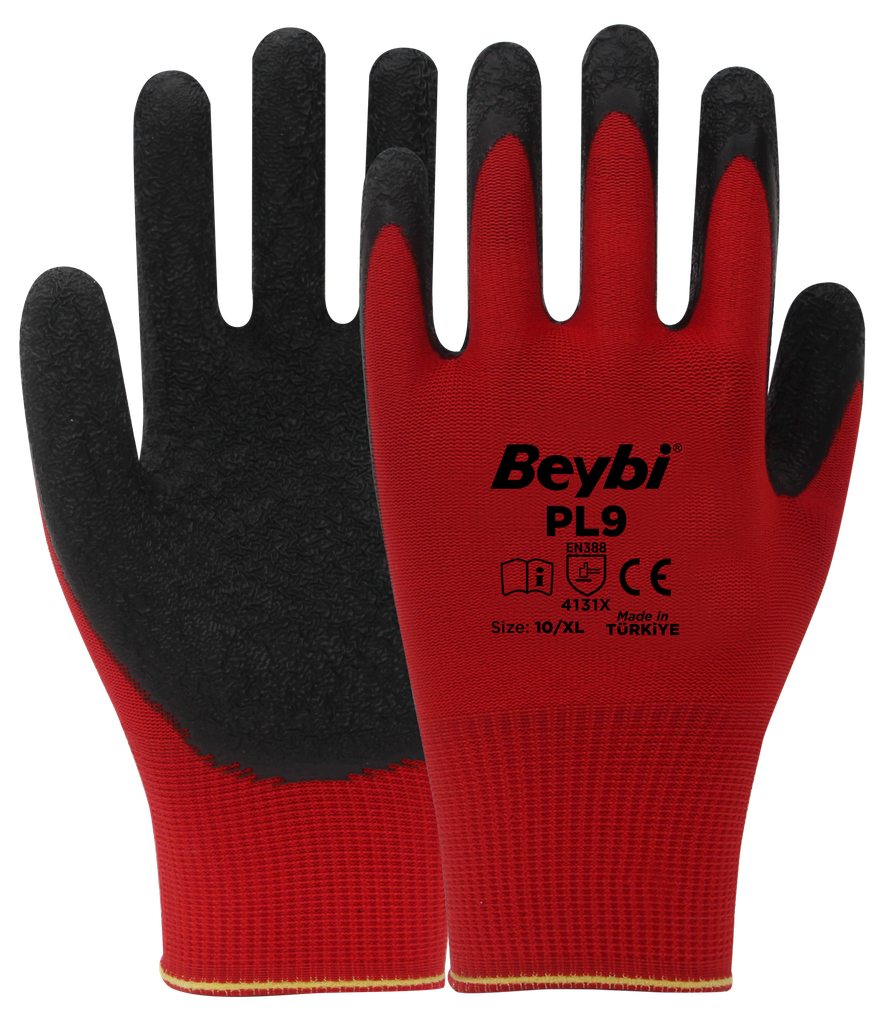 Beybi | 12 Paar Arbeitshandschuhe – Polyester, Latex-beschichtet, rutschfest