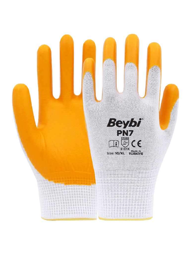 Beybi | 12 Paar Arbeitshandschuhe - Polyester, Nitril 1/2-Beschichtung
