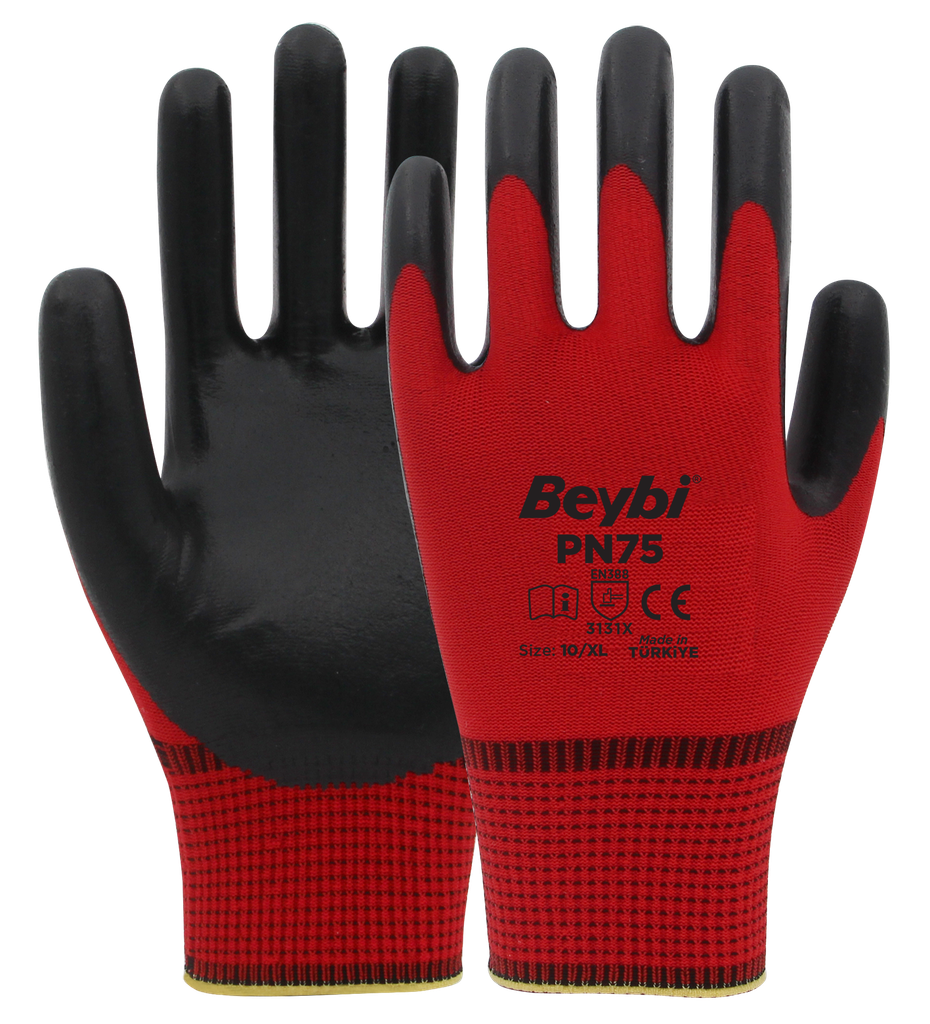 Beybi | 12 Paar Arbeitshandschuhe - Polyester, Nitril 1/2-Beschichtung
