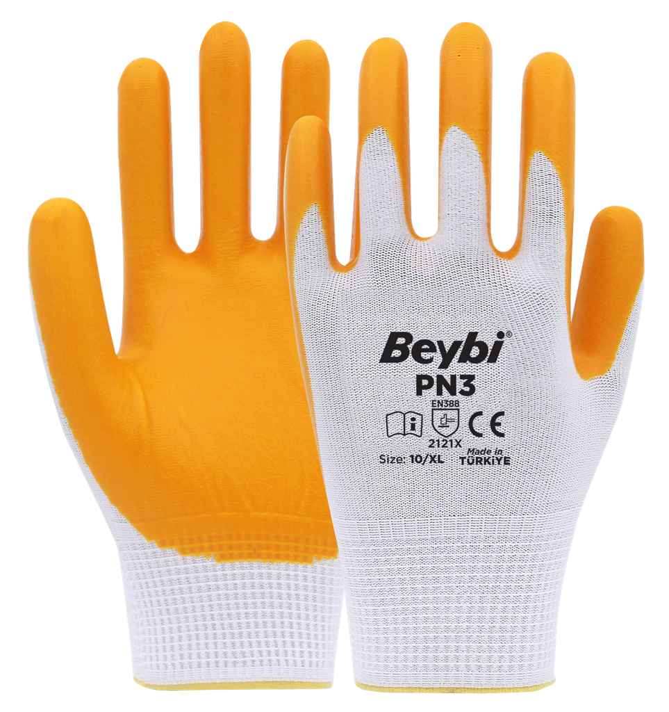Beybi | 12 Paar Arbeitshandschuhe - Polyester, Nitrile Palm Coated, glatt