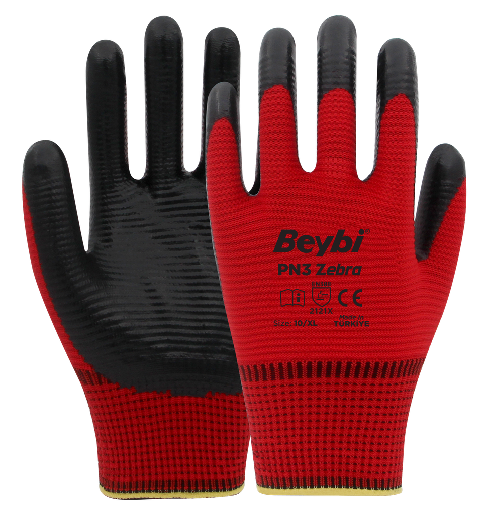 Beybi| 12 Paar Arbeitshandschuhe - Polyester, Nitrile 1/2 Coated, rutschfest