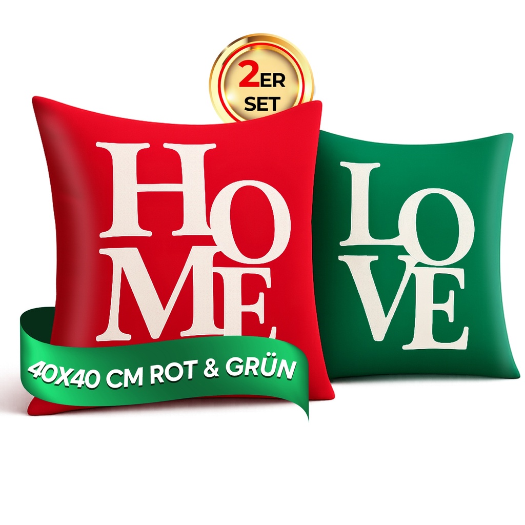 Kissenbezügen – Weihnachten Set aus 2, Rot & Grün, 40x40 cm, Dekorativ kissen