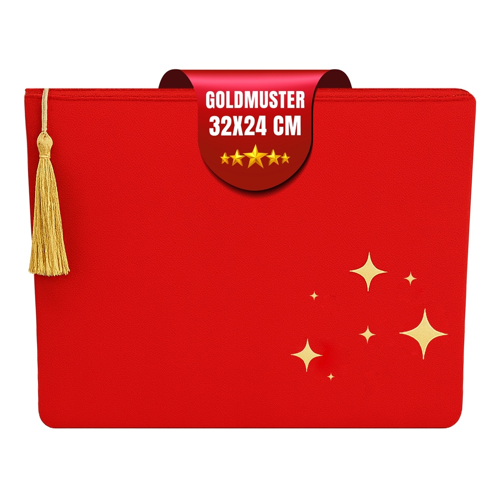 Kulturtasche Damen, Kosmetiktasche Rot, Goldgemustert,  32x24 cm